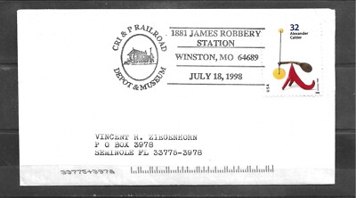 1998 CRI & P RAILROAD DEPOT & MUSEUM 1881 JAMES ROBBERY Event Cover, WINSTON, MO