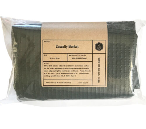 Casualty Blanket Olive Drab with Grommets Military Spec MIL B 36964 Type 1