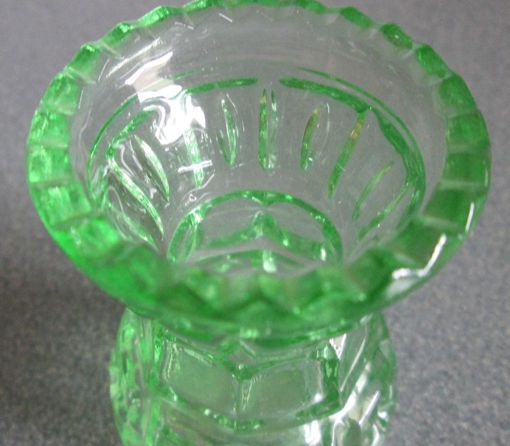 Vintage Toothpick Holder Depression Glass GREEN Star Pattern Vase Shape