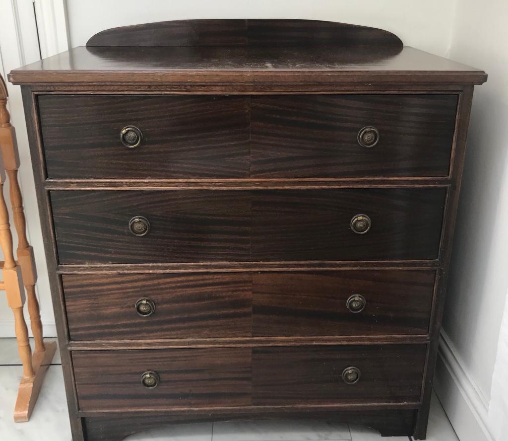 Antique wooden mahogany veneer chest of drawers (could be painted