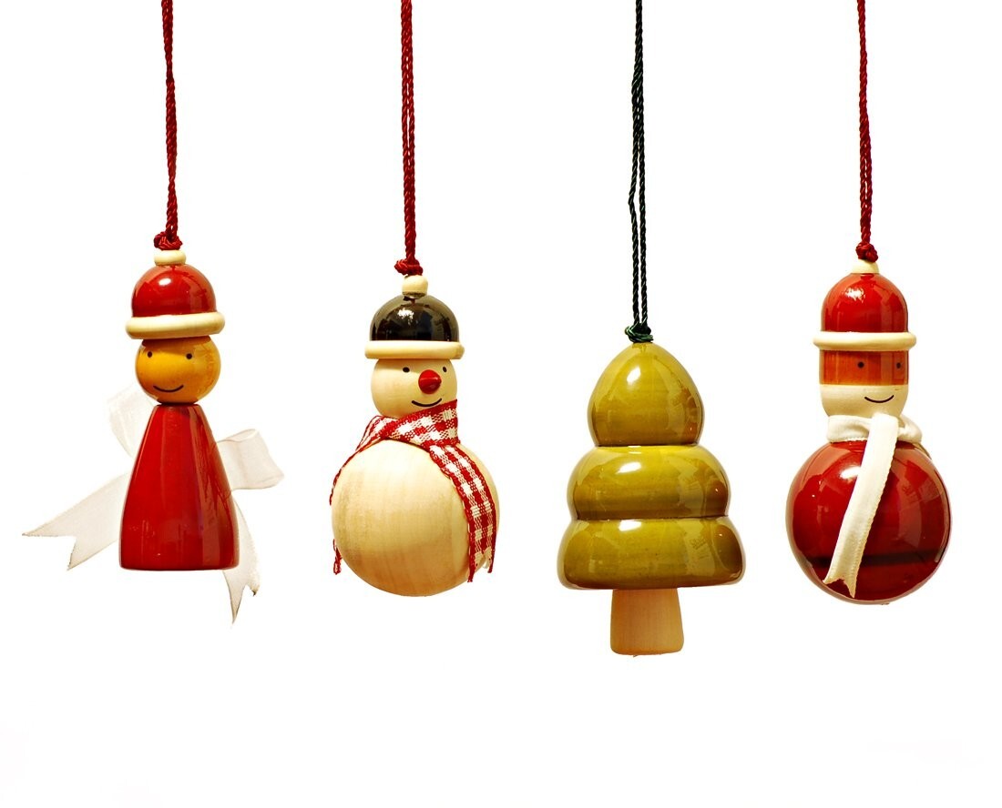 Handcrafted Organic Wooden Christmas Tree Decorations Ornaments Pack of 4 Piece
