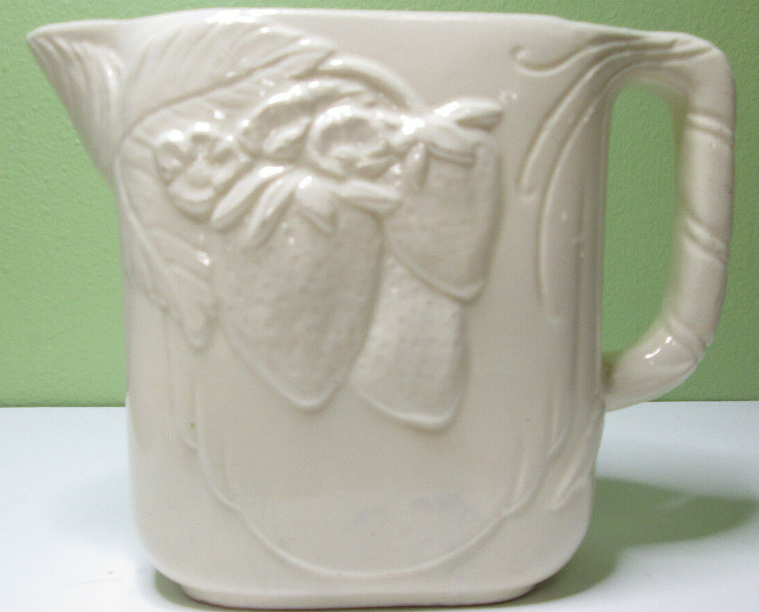 Vintage Brush McCoy? USA Pottery Ivory Pitcher Strawberries