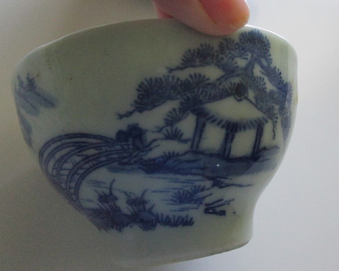 Vintage Japan Hand Painted Tea Set Stacked Pot & Cup Hot Sake Flow Blue