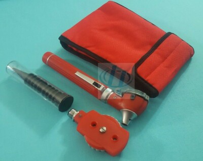 New Fiber Optic Otoscope Ophthalmoscope Examination LED Diagnostic ENT Set Red