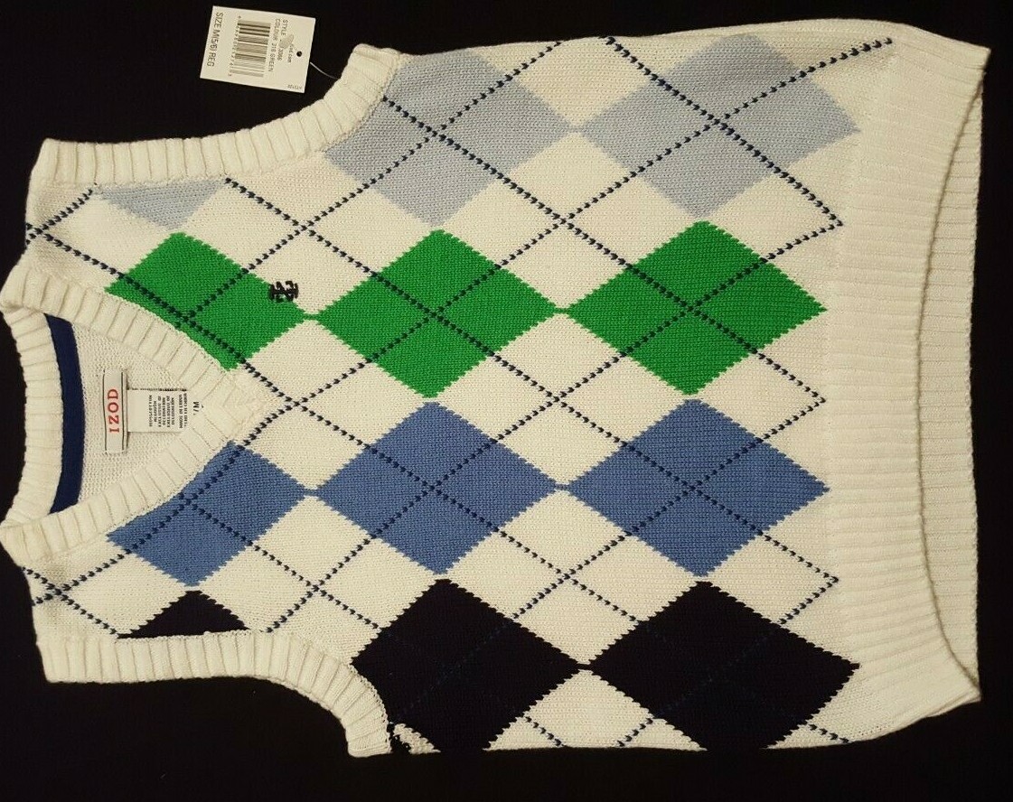 NEW Boys IZOD Argyle Pattern White Sweater Vest Size 5/6 Dress Casual Dapper Kid