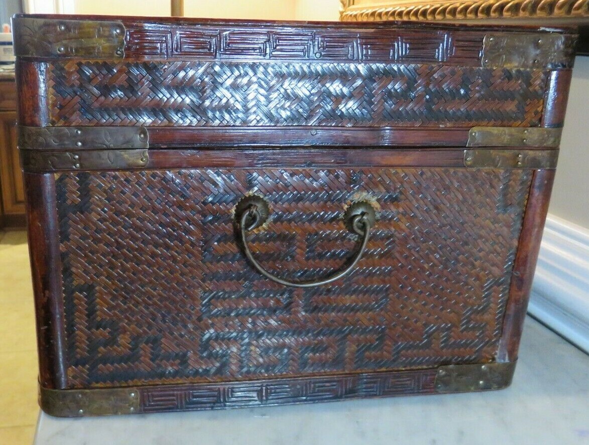 Antique Oriental Asian Chest from the 1800's Tiki Bamboo and Black Wood