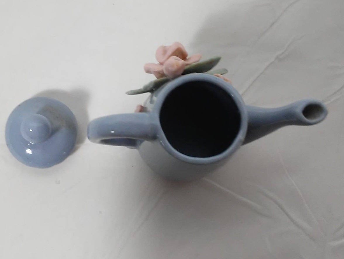 Made In Occupied Japan Small Blue Pitcher Shaped Figurine With Rose Design