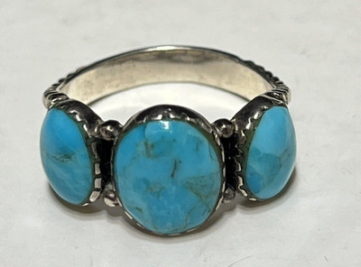 Three StoneTurquoise Ring 925 Sterling Silver Philippines Marked T Size 9