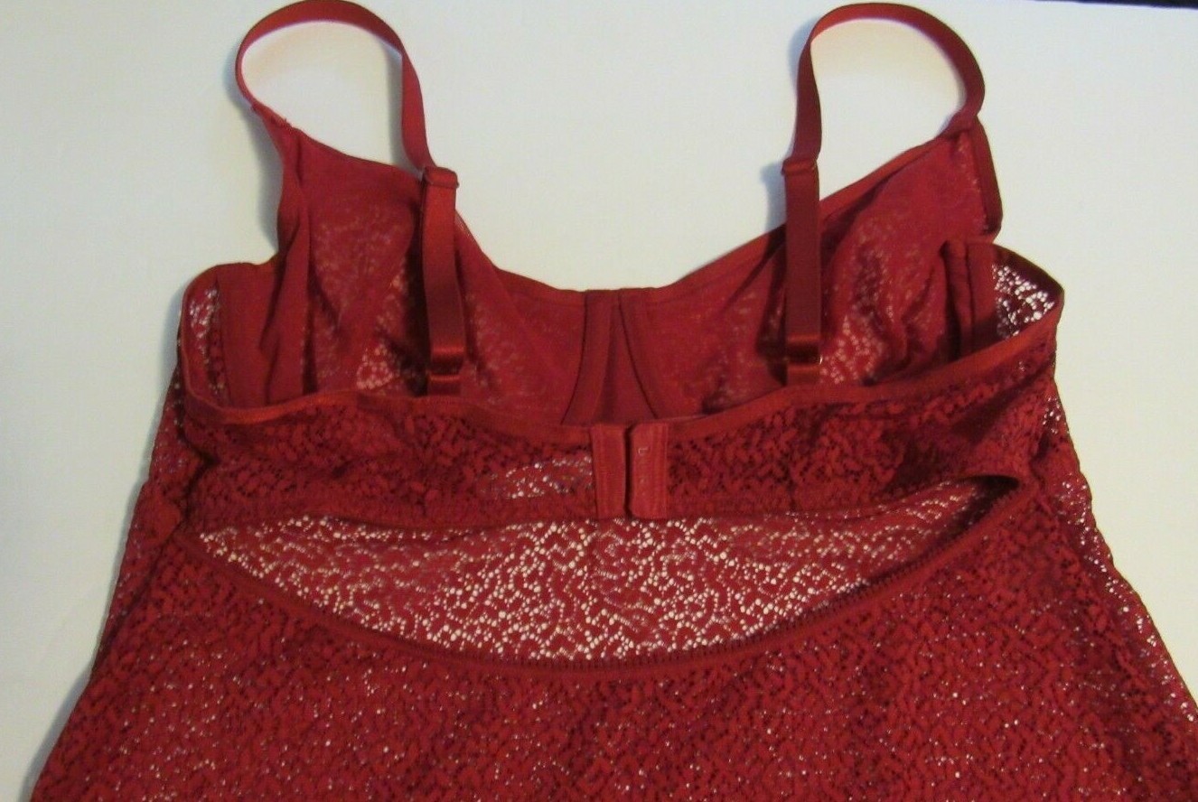 New DKNY Size L Babydoll Teddy Lingerie Red Stretchy Lace Womens