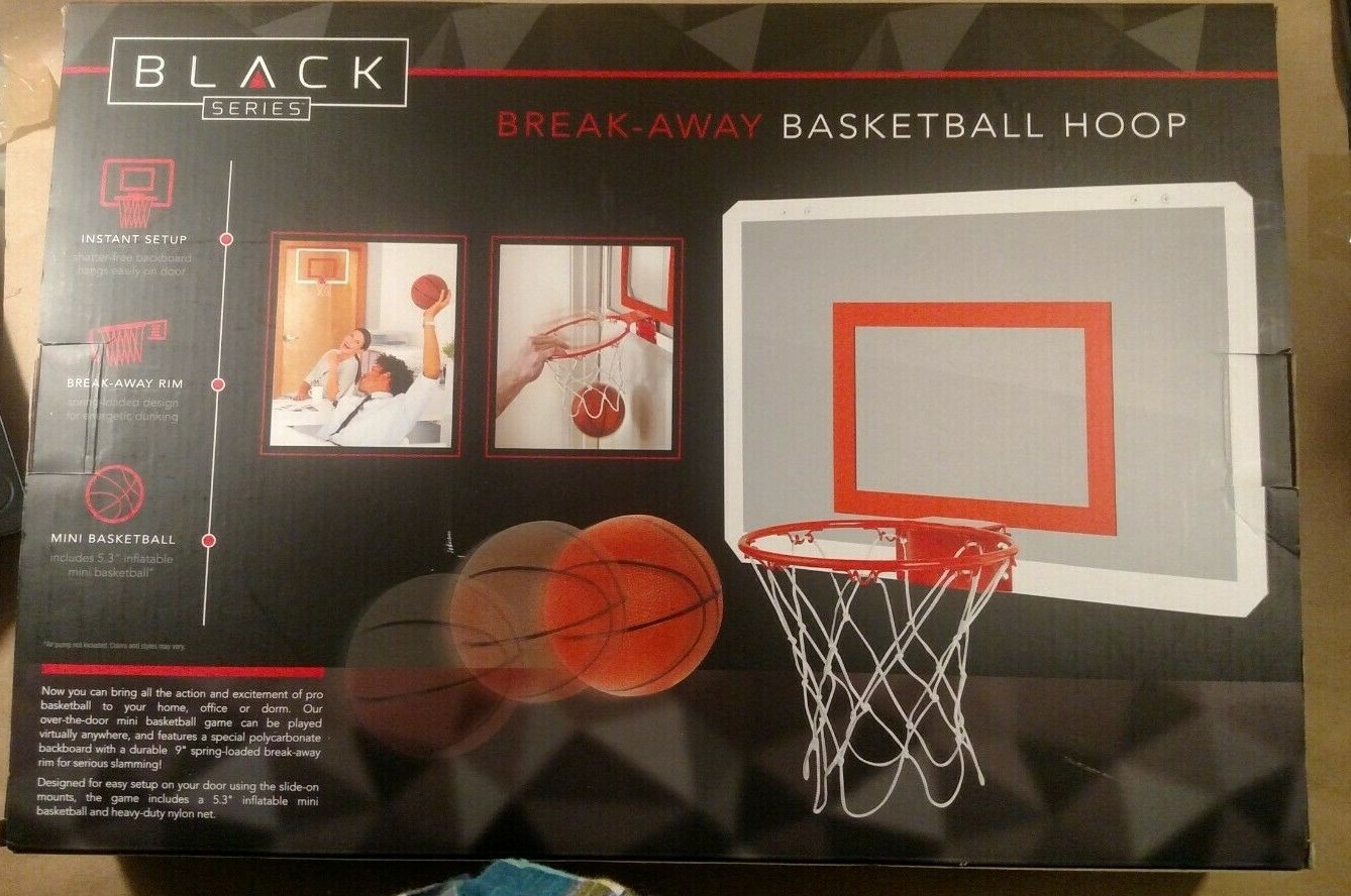Black Series Break-Away Rim Over The Door Mini Indoor Basketball Hoop, w/ b.ball