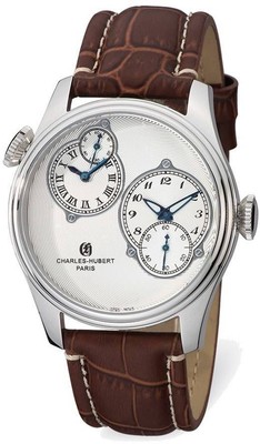 Pre-owned Charles-hubert Mens Charles Hubert Stainless Steel Silver-tone Dial Dual Time Watch