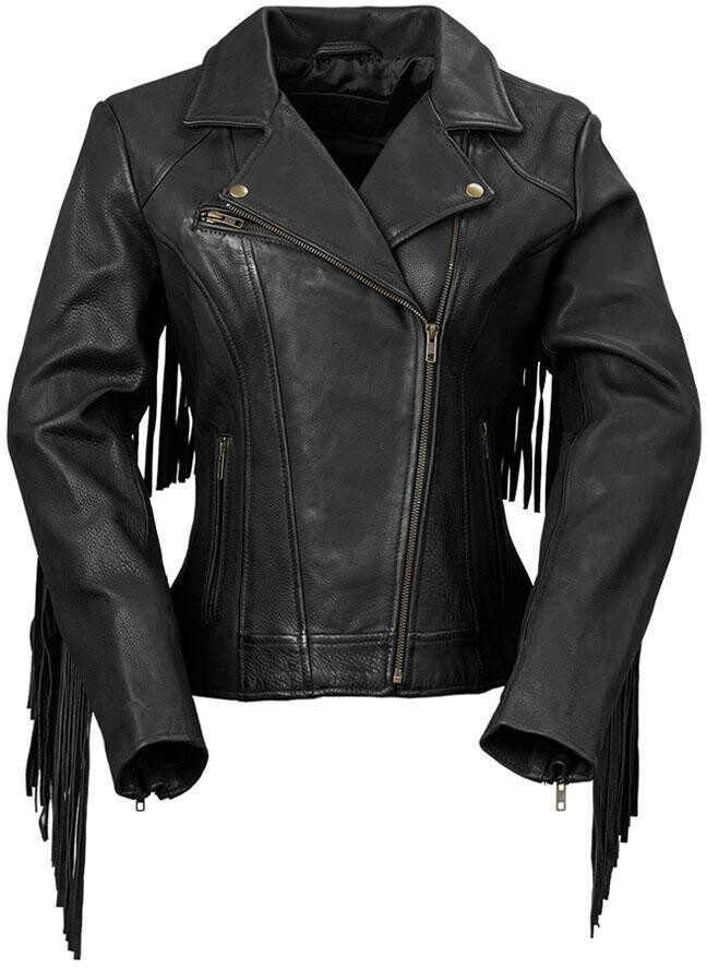Pre-owned Whetblu Ladies Western Style Black Cowhide Jacket With Fringe Trim (lc1503-black)