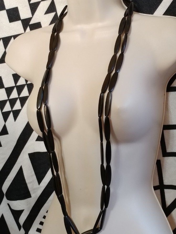 Vintage 44'' Long Double Strand Natural Horn Necklace