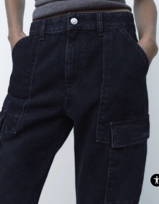 ZARA slim cargo jean (size US 4, blue black, new 100%)