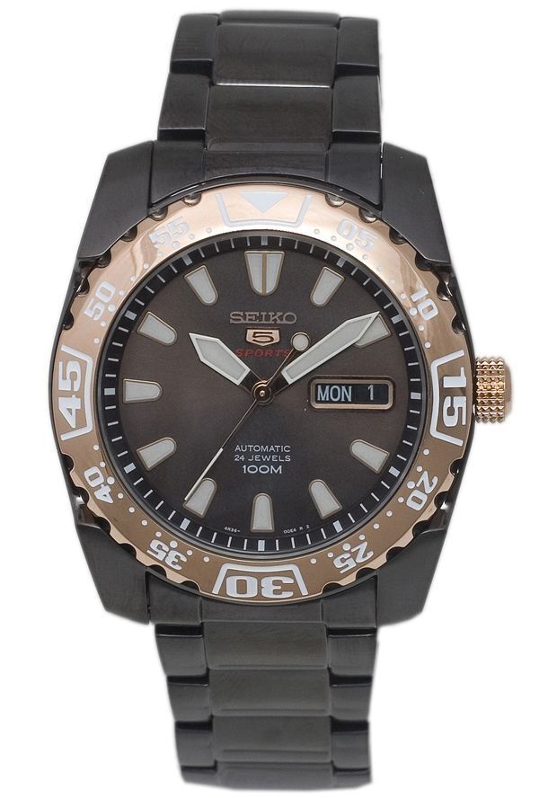 Pre-owned Seiko 5 Sports Black Rose Gold Special Edition 100m Srp172k1 Automatic Watch