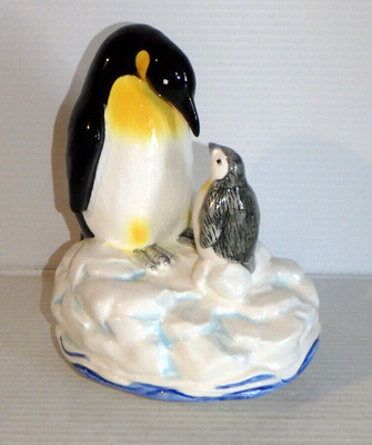 RARE 1994 Geo. Z Lefton Porcelain EMPEROR PENGUIN & CHICK Music Box - BORN FREE
