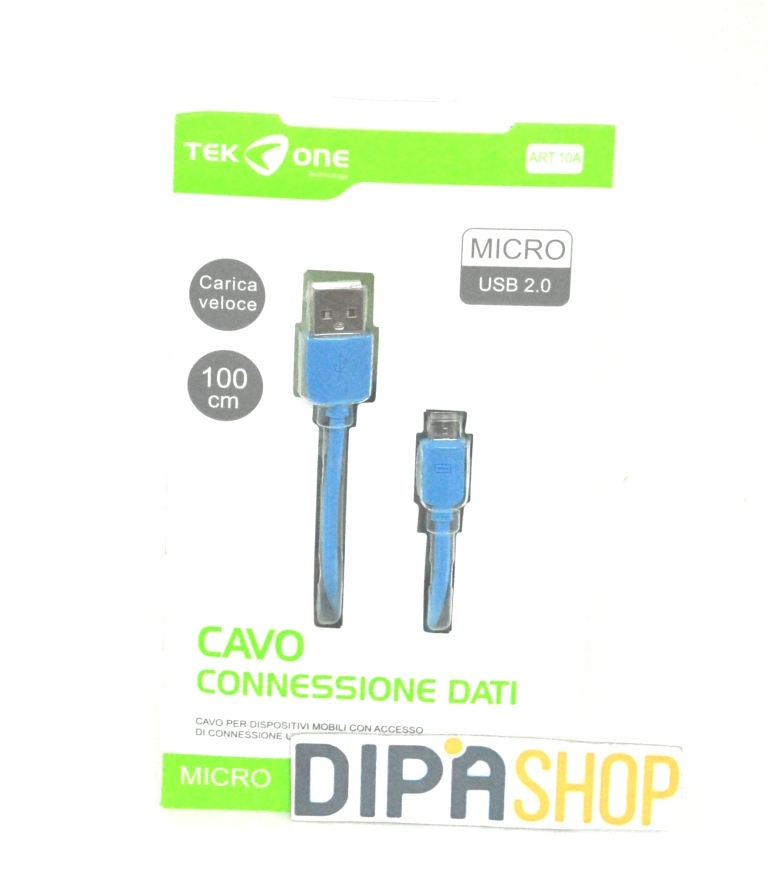 Cavo Usb TeKone 10A Dati Ricarica Plug MicroUsb Smartphone 1m Blu hsb