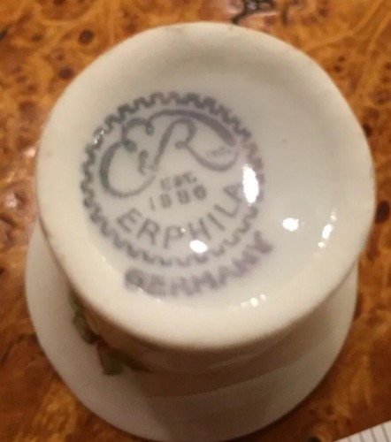 Vintage German Erphila White Miniature Dresden Floral Design Gold Trim Vase