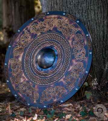 Medieval Round Viking Shield Unique Vintage Design Shield Wooden 24'' Viking Gift