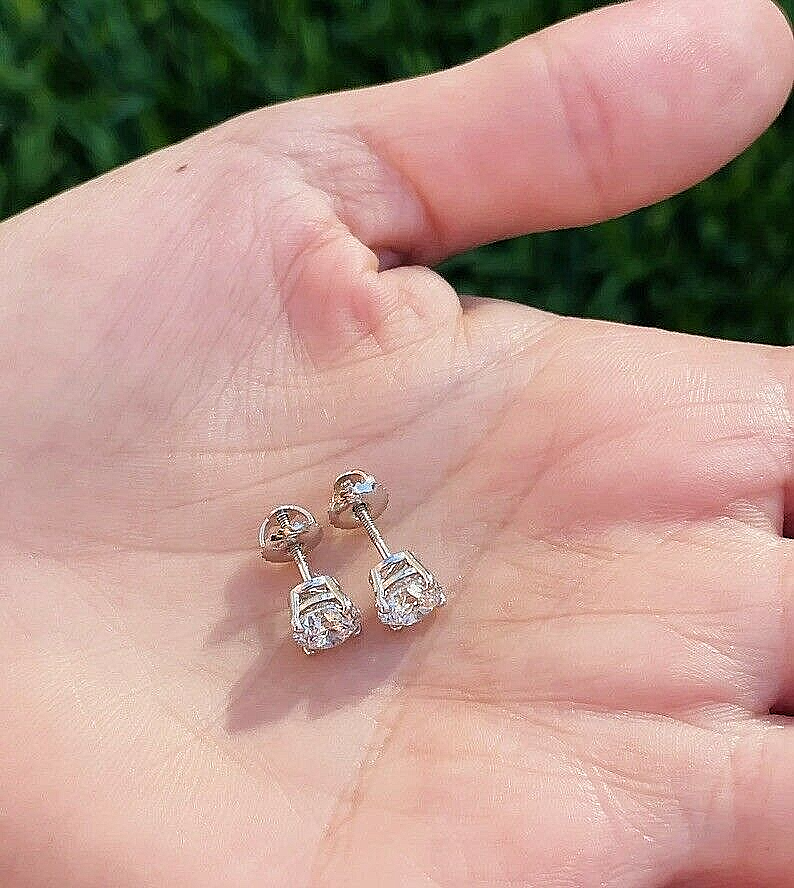 4.00 Ct Round Cut VVS1/D Lab Created Stud Earrings 14k White Gold 8mm Screw Back