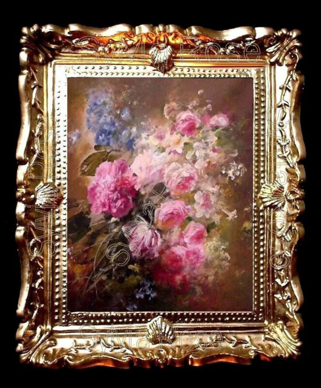 Miniature Floral Picture In Gold Swept Frame For Dolls House/Room Box No.30