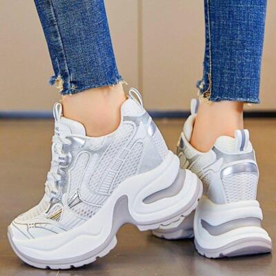 Womens Casual Mesh Lace up Platform Sneaker Soft Wedge