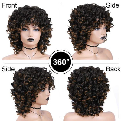 FAVE Afro Kinky Curly Wig shortSynthetic With Bangs