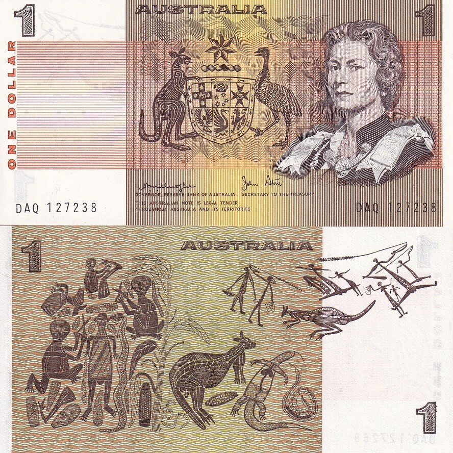 Australia 1 Dollar 1983 P 42 c Knight & Stone QEII UNC Aboriginal paintings