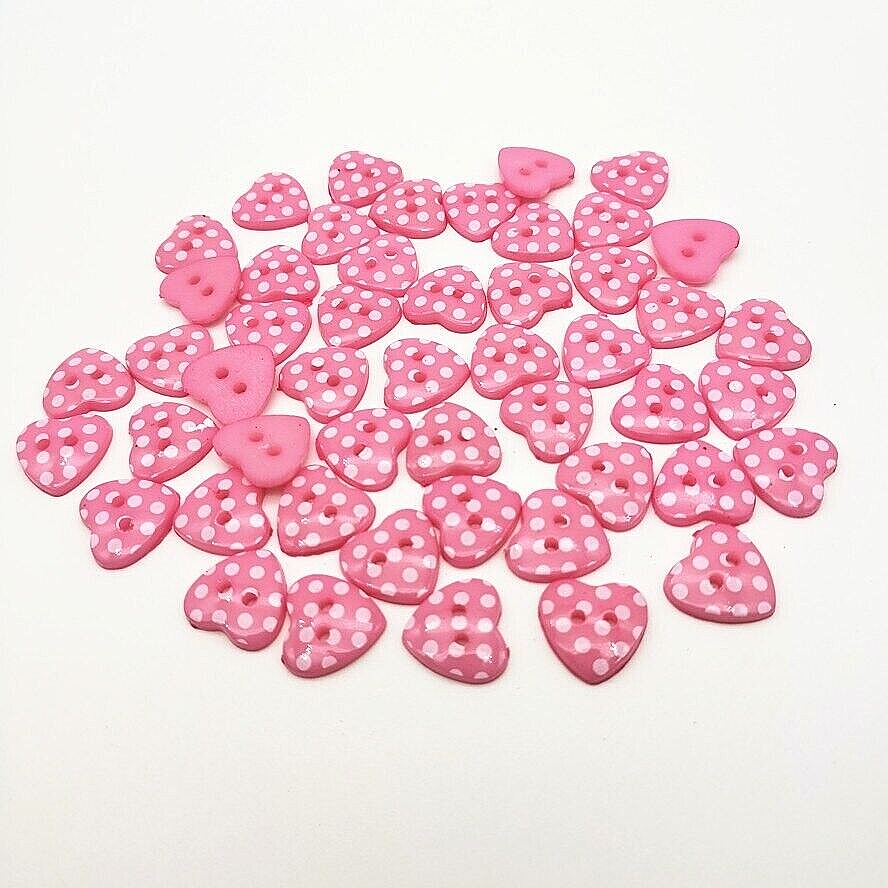 Pkg of 10 PINK HEART w/ DOTS 2-hole Resin Buttons 5/8" (15mm) Craft (1006)