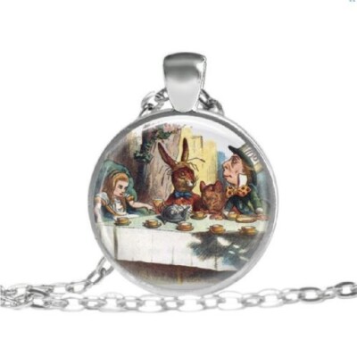 Mad Hatters Tea Party Photo Bronze Silver Pendant Chain Necklace Free Gift Bag