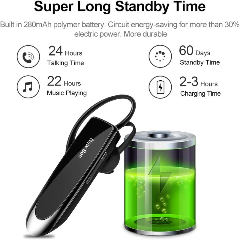 Bluetooth Headset  24Hrs V5.0 Bluetooth Earpiece Wireless Handsfree Driving Head