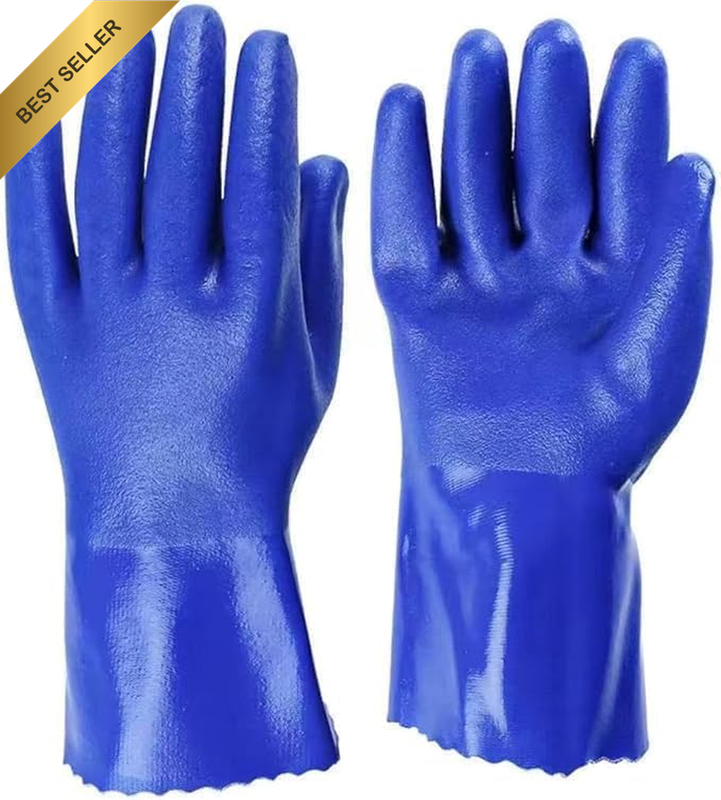 PVC Coated Heavy Duty Rubber Gloves for Handling Chemicals and Dish Washing