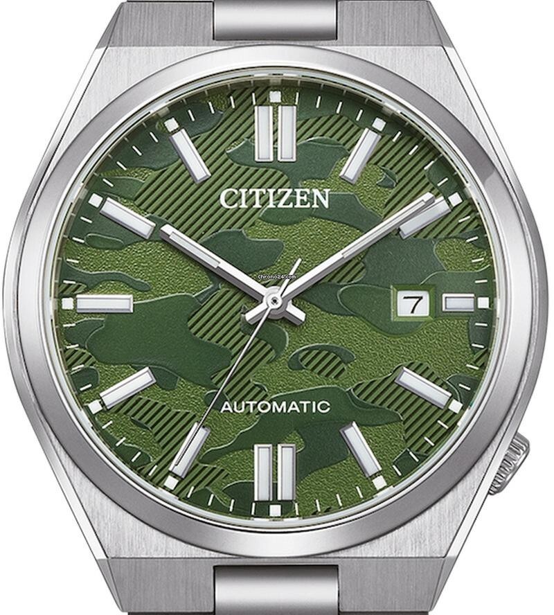 Pre-owned Citizen Automatic Green Camouflage Dial Sapphire Glass Men's Watch Nj0159-86x