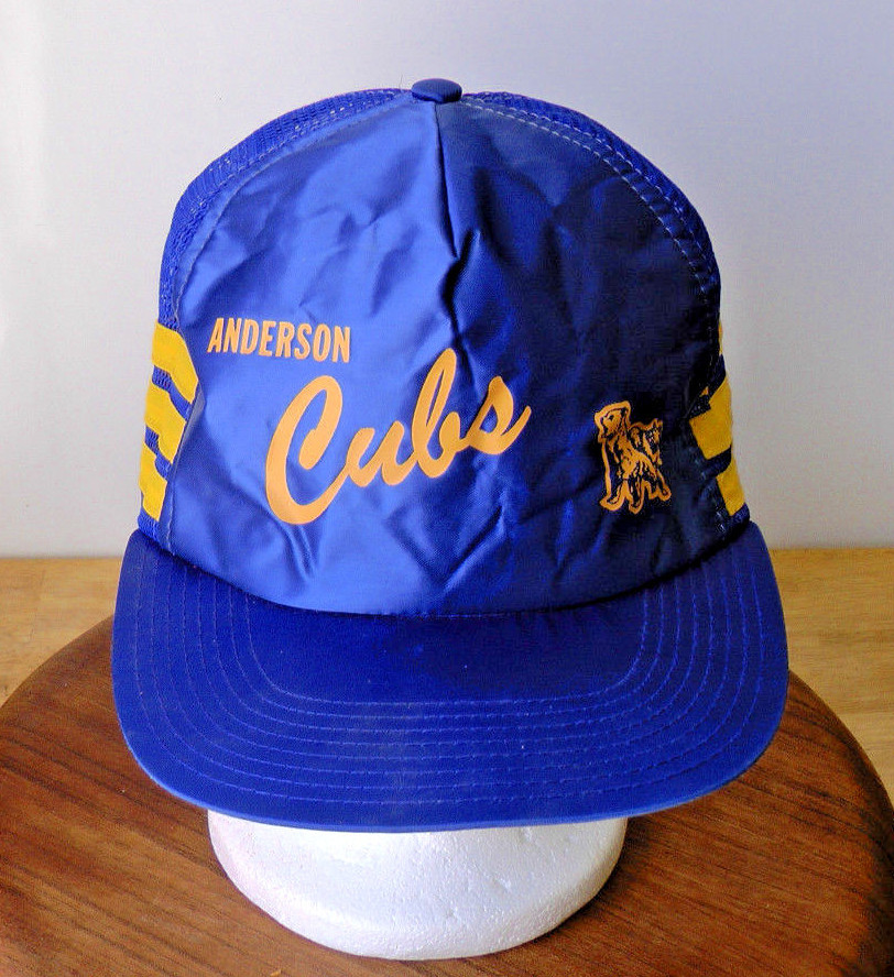 Vtg Cubs Baseball 3 Stripes Mesh Trucker Hat Snapback Satin Cap Made in USA