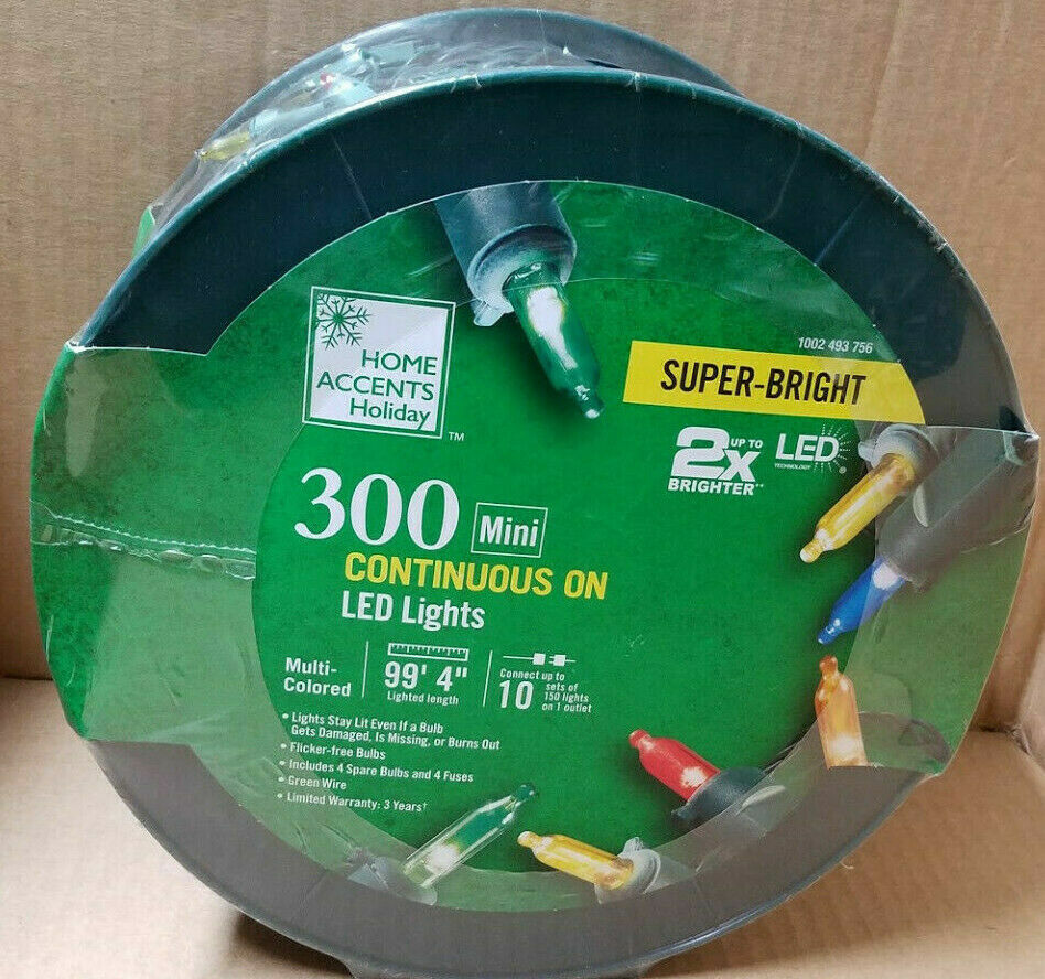 NEW Home Accents Holiday 98.4 ft. LED 300-Light Mini Multicolor Reel Light