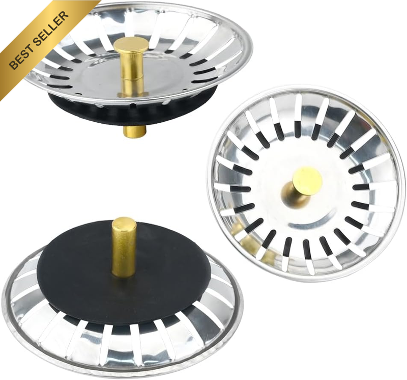 304 Stainless Steel Sink Strainer Plug, 3Pack Kitchen Sink Waste Plug Drain Stop
