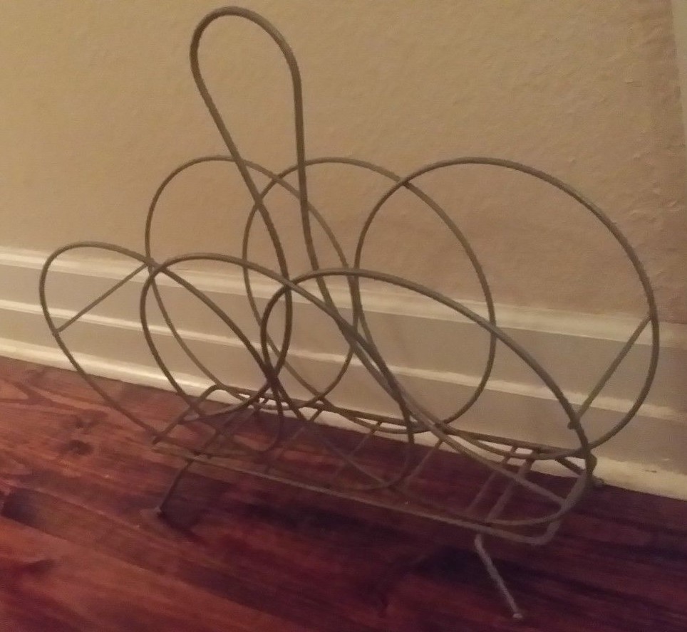 Vintage Mid Century Modern Magazine Rack Iron Wire Holder LP RECORD HOLDER
