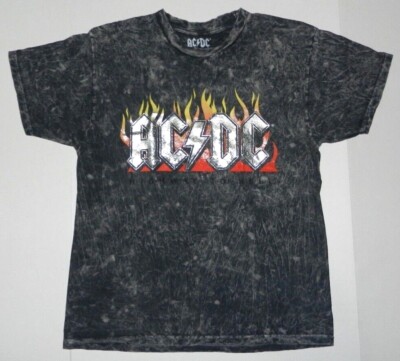 AC/DC Highway To Hell Flames Graphic Acid Wash Tee Shirt New