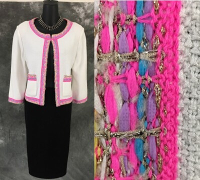 NWT NEW St John jacket bianco multi pink white suit blazer 8