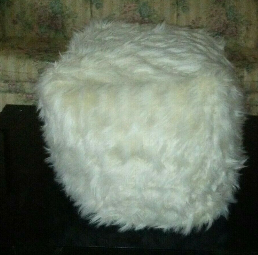 Bella Lux Rare White Faux Fur Pouf Ottoman Floor Cushion