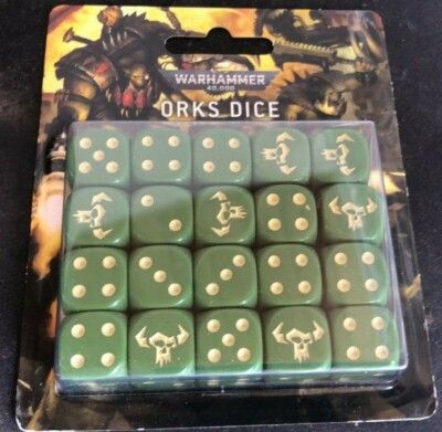 Games Workshop Warhammer 40k Orks Dice Set New Ork Green 20x16mm D6 40000 BNIB