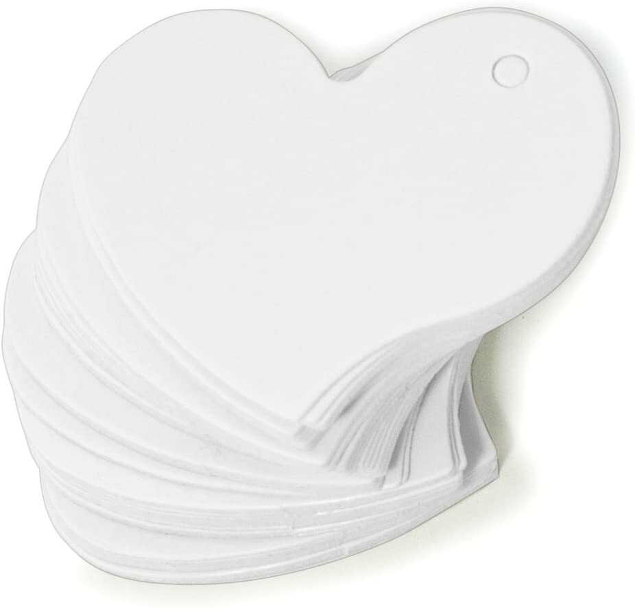 50 x Herzform Anhängeschilder 4,6x4,2cm Herz Papier weiße Namensschilder 