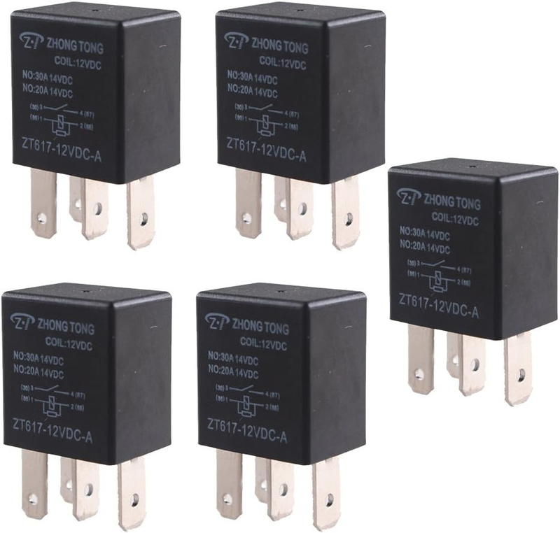 Car Heavy Duty Relay Switch 12V 30A SPST 4Pin Waterproof  Automotive Pack of 5