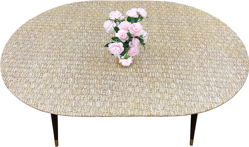 Oval Vinyl Tablecloth Waterproof Elastic Edge with Flannel B