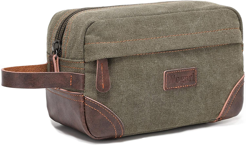 Toiletry Bag Men Leather Canvas Travel Toiletry Bag Dopp Kit Shaving Accessories