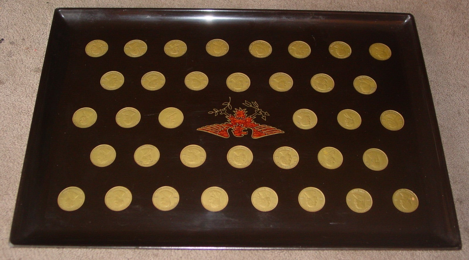 36 Presidents Inlaid Brass Coins Tray Couroc Monterey Presidential Eagle