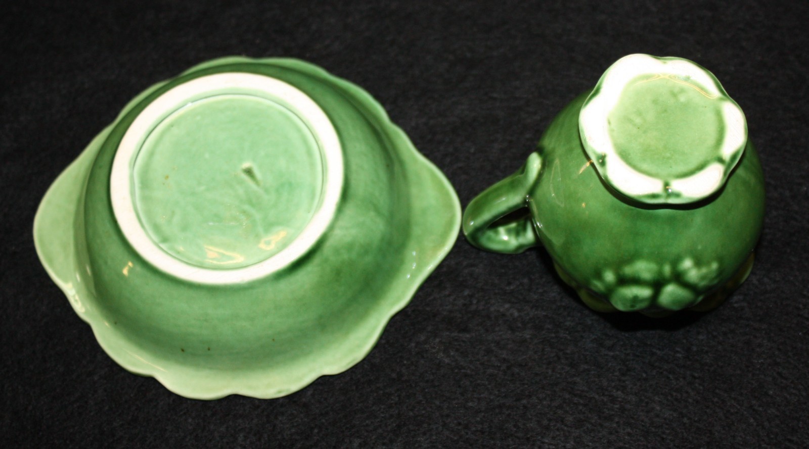Camark miniature pitcher and bowl set in green