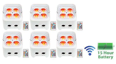 6 Rockville BEST PAR 50 White Rechargeable Par Wash Lights Wireless DMX+RGBWA+UV