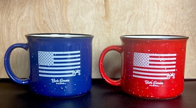 Bob Evans Farms Large Coffee Tea Mug Cup Speckled American Flag [Lot Of 2]
