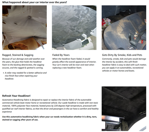 Headliner Fabric Automative Roof Lining DIY Replacement Repair Foam Backing